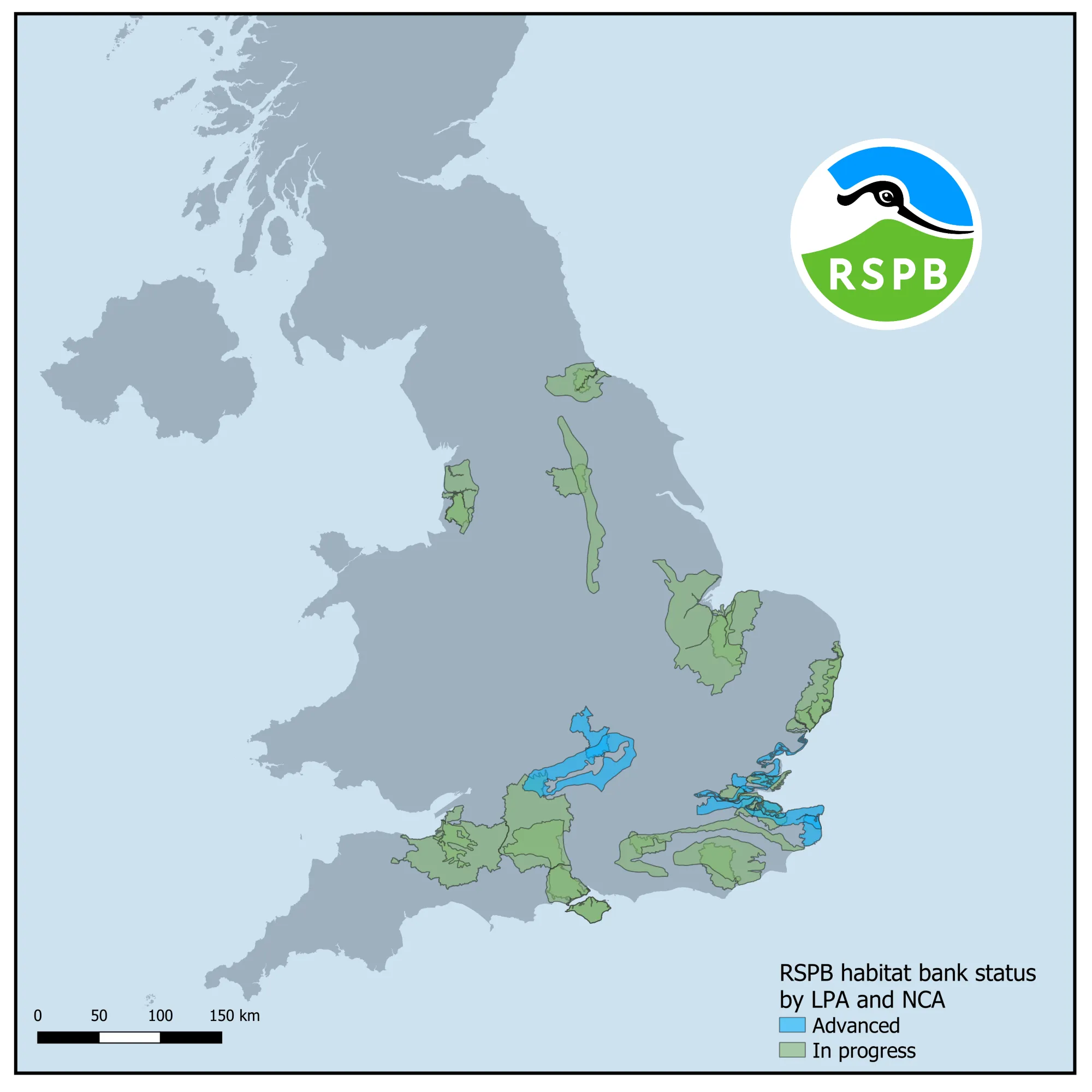 All habitat banks have to be formally registered with Natural England. This map describes the progress we are making towards registering each of our banks. Developers are incentivised to purchase off site BNG units as close to their development as possible, so the Local Planning Authority (LPA) and National Character Areas (NCA) are useful ways to show the location of each habitat bank. 