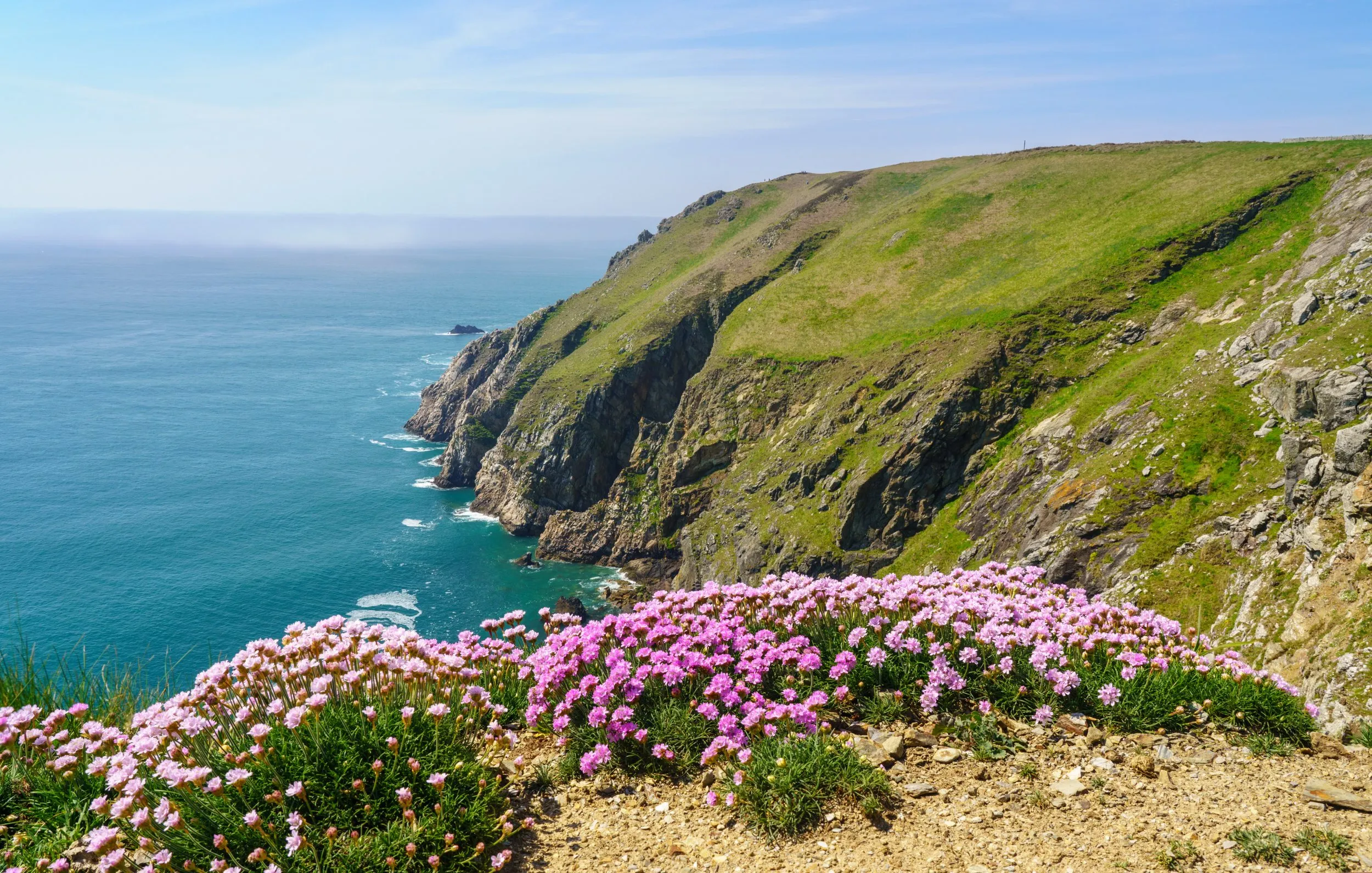 A view from the cliffs of Lundy Island looking out to sea. 
