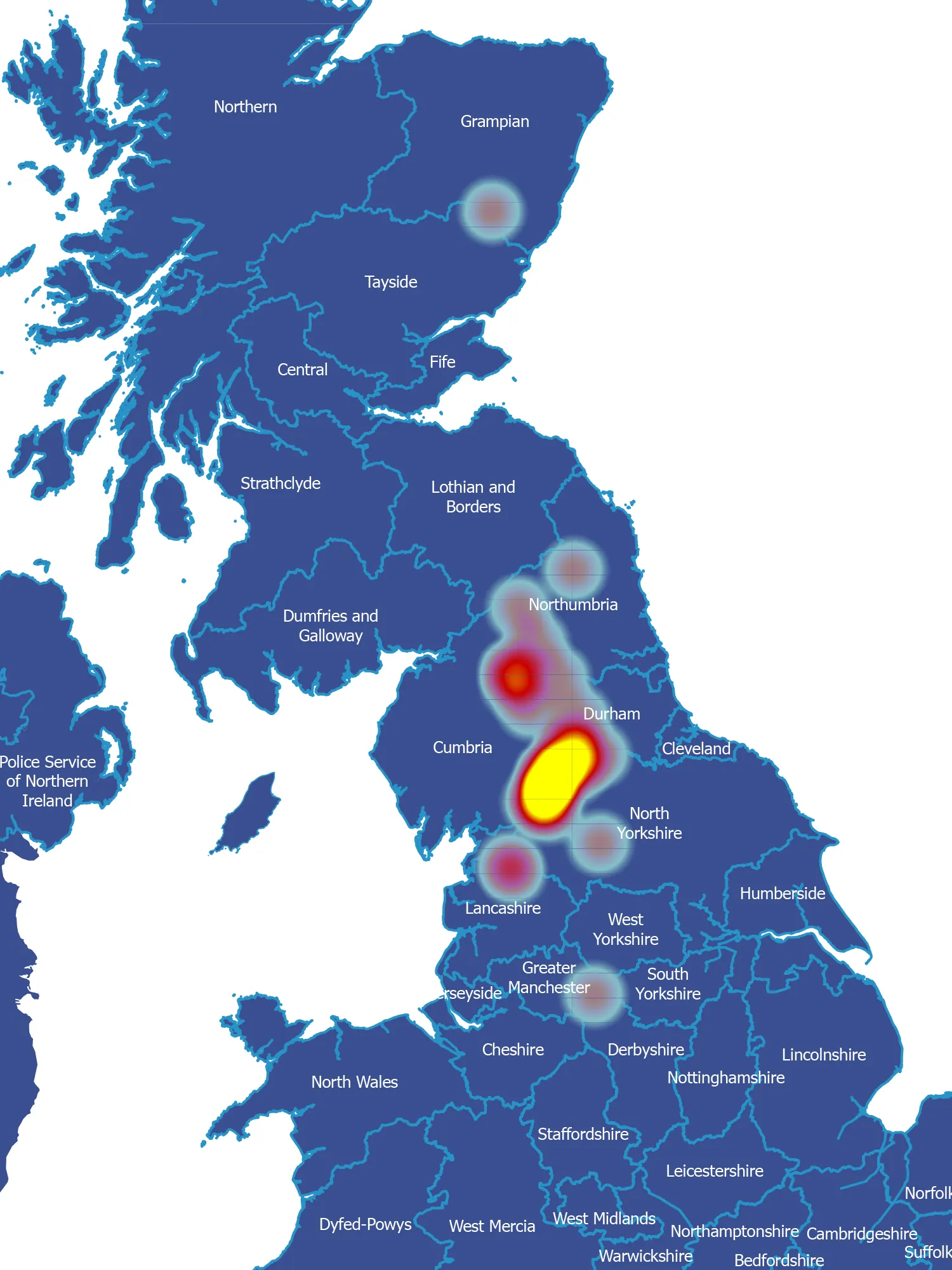 Heat map to show confirmed Hen Harrier persecution incidents and suspicious disappearances.